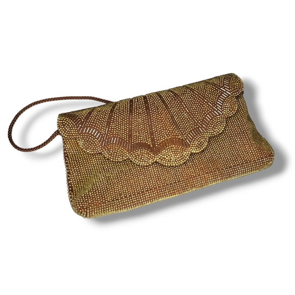 Vintage Gold Beaded Scalloped Evening Bag - Picture 1 of 8